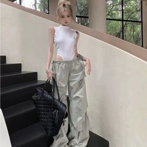 Stylish Women's  Cream Green Cargo Pants